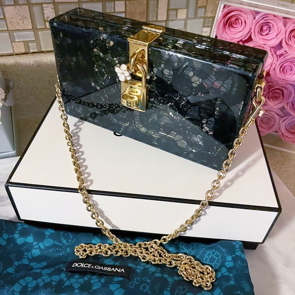 Authentic Dolce & Gabbana STUNNING Lace De Sara Chain Lock Box Bag - Picture 5 of 14